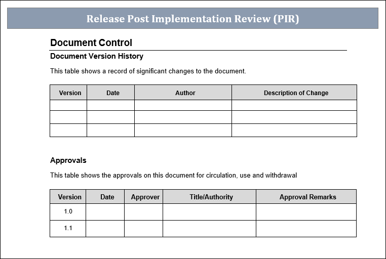 Release Post Implementation Template