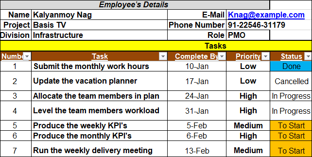 Task List Template Excel
