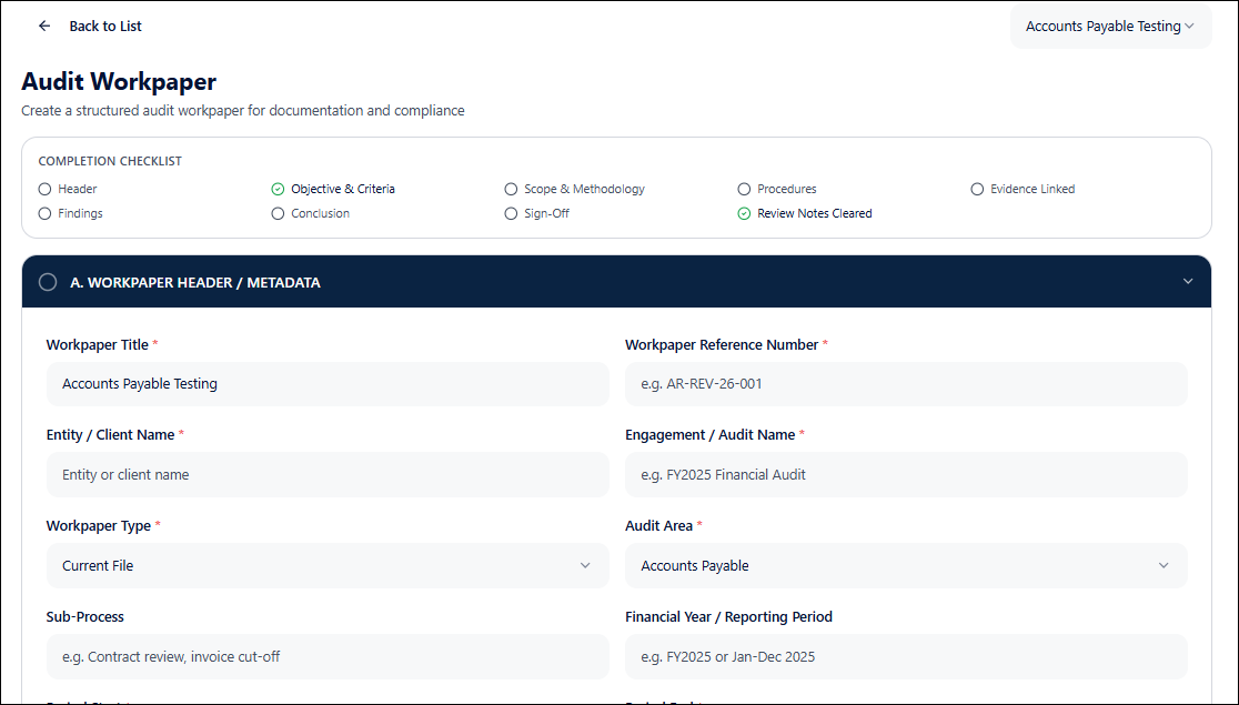 Audit Workpaper Template – Auditor Docs