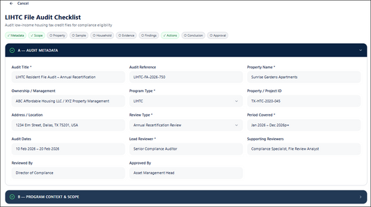 Low Income Housing Tax Credit File Audit Checklist