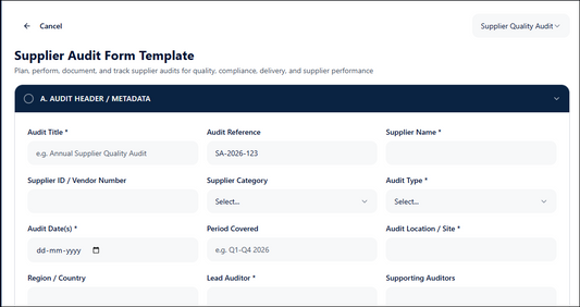 Supplier Audit Form Template