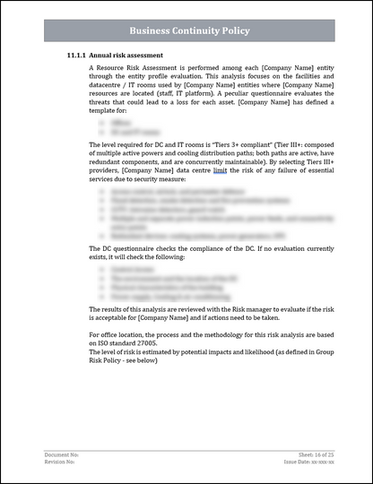ISO 22301 Documentation Toolkit for Business Continuity