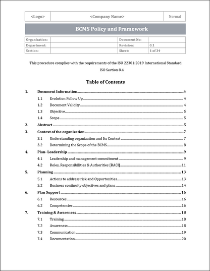 ISO 22301 Documentation Toolkit for Business Continuity