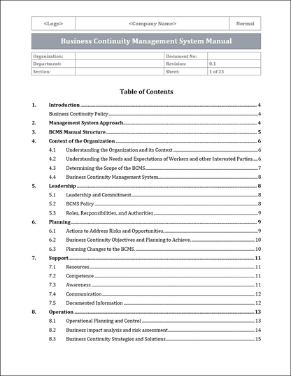 ISO 22301 Documentation Toolkit for Business Continuity