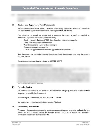 Control Of Documents and Records Procedure