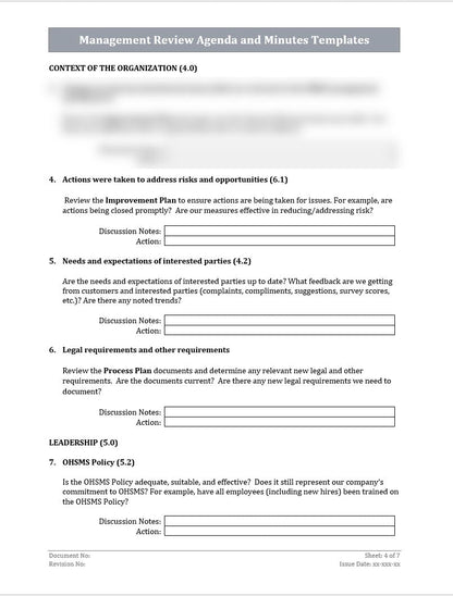 Management Review Agenda and Minutes Template