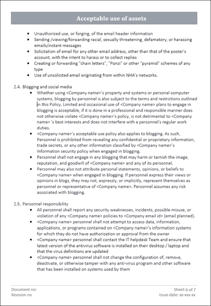 acceptable use policy, acceptable use of assets