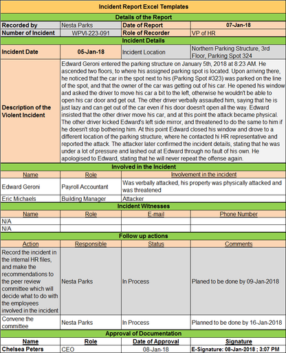 Incident Report Excel Template