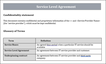 Service Level agreement Template, Service Level agreement