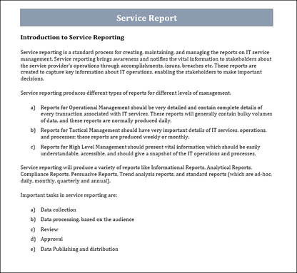 Service report Template, Service report