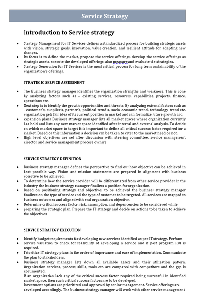 Service Strategy template, Service Strategy