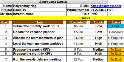 Task List Template Excel