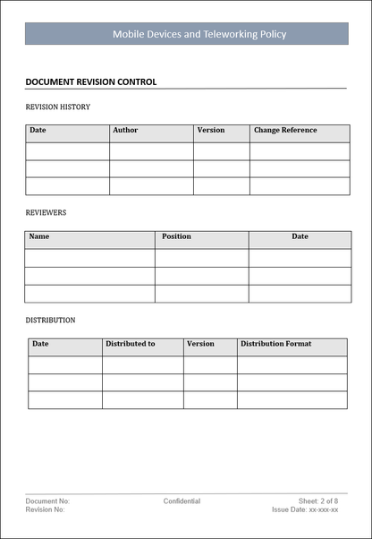 teleworking policy, mobile devices policy, mobile devices