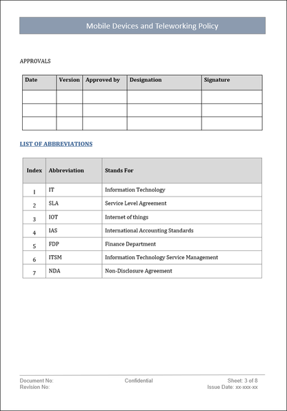 teleworking policy, mobile devices policy, mobile devices