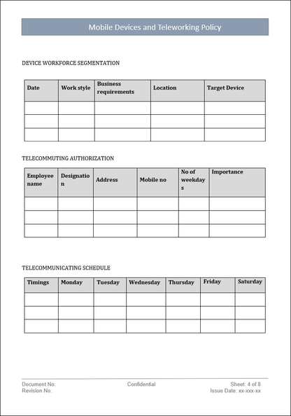 teleworking policy, mobile devices policy, mobile devices