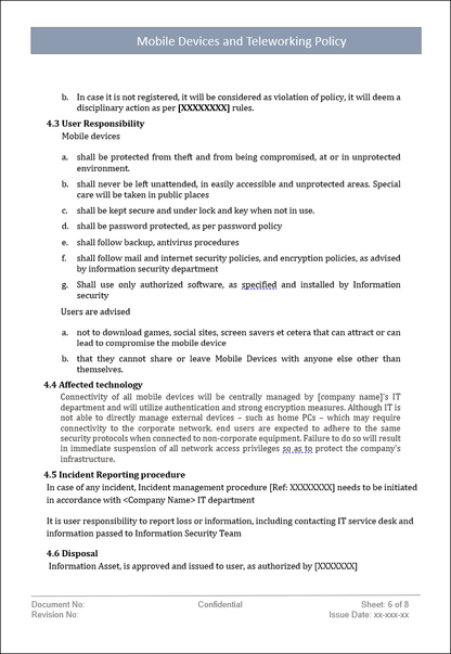 teleworking policy, mobile devices policy, mobile devices