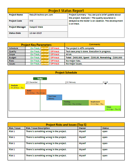 Project Status Reports  Pack